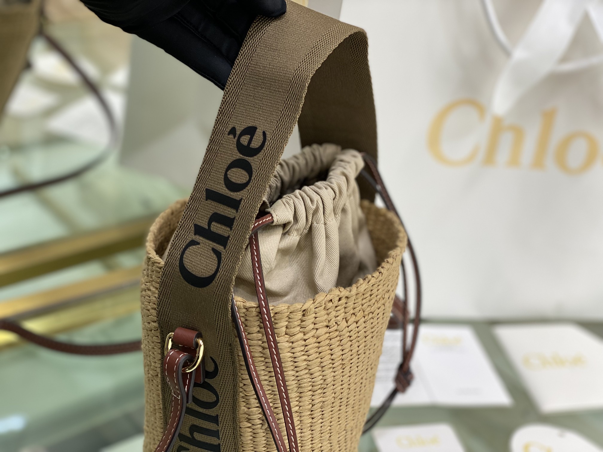 Chloe Small Woody Basket In Natural Fibers 